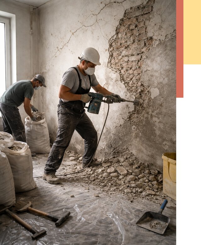 Демонтаж штукатурки со стен в Елизово от 7292 руб/м² — быстро и недорого | ОТДЕЛОЧНИК-Лзв