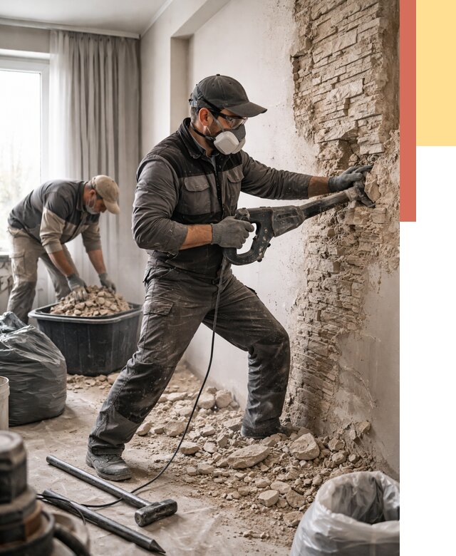 Демонтаж декоративного камня в Елизово от 1469 руб/м² — быстро и недорого | ОТДЕЛОЧНИК-Лзв