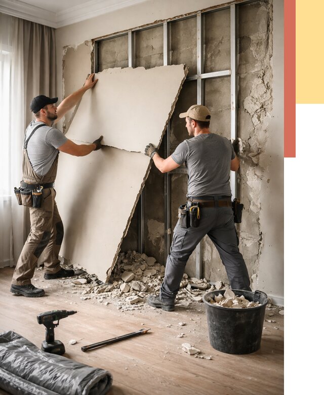 Демонтаж гипсокартона со стен в Елизово от 354 руб. — услуги демонтажа | ОТДЕЛОЧНИК-Лзв