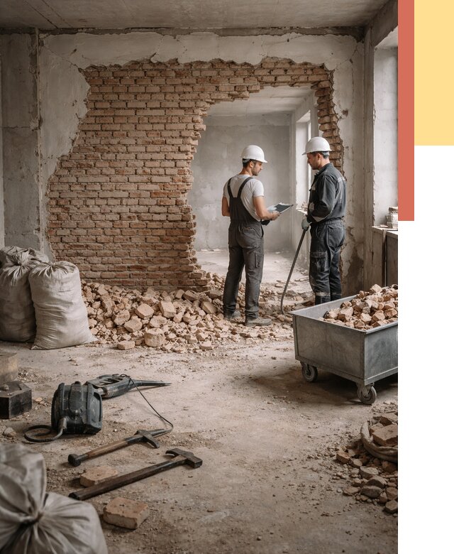 Демонтаж кирпичных стен в Елизово от 4254 руб. — быстро, недорого, под ключ | ОТДЕЛОЧНИК-Лзв