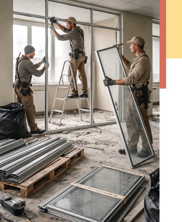 Демонтаж алюминиевых перегородок в Елизово от 4254 руб. — быстро и недорого | ОТДЕЛОЧНИК-Лзв