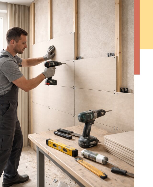 Монтаж МДФ панелей на стены в Елизово от 1266 руб. под ключ | ОТДЕЛОЧНИК-Лзв