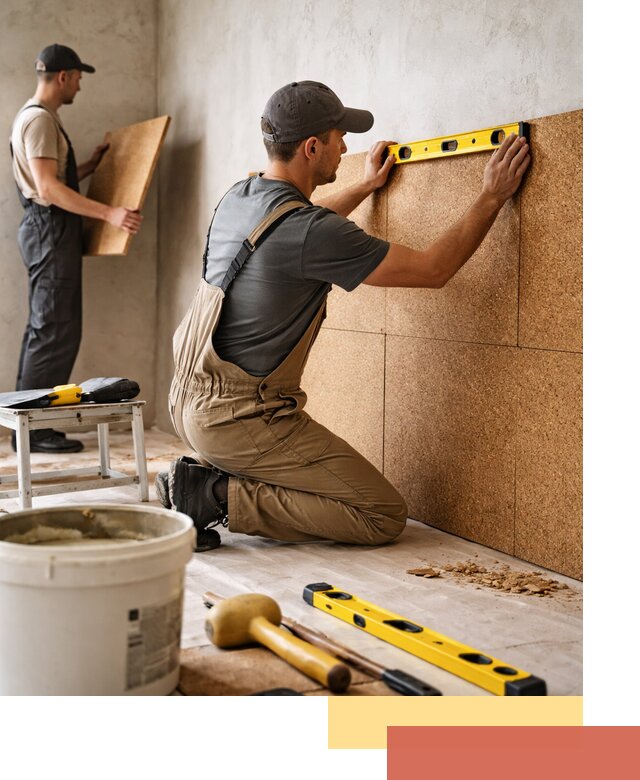 Монтаж пробковых панелей на стены в Елизово быстро и качественно