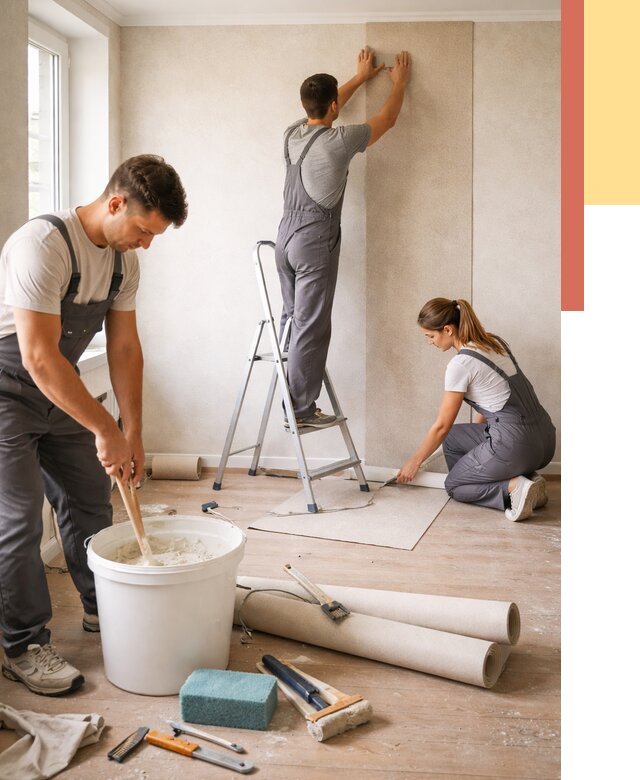 Оклейка стен обоями в Елизово от 3545 руб/м2 — быстро и недорого | ОТДЕЛОЧНИК-Лзв