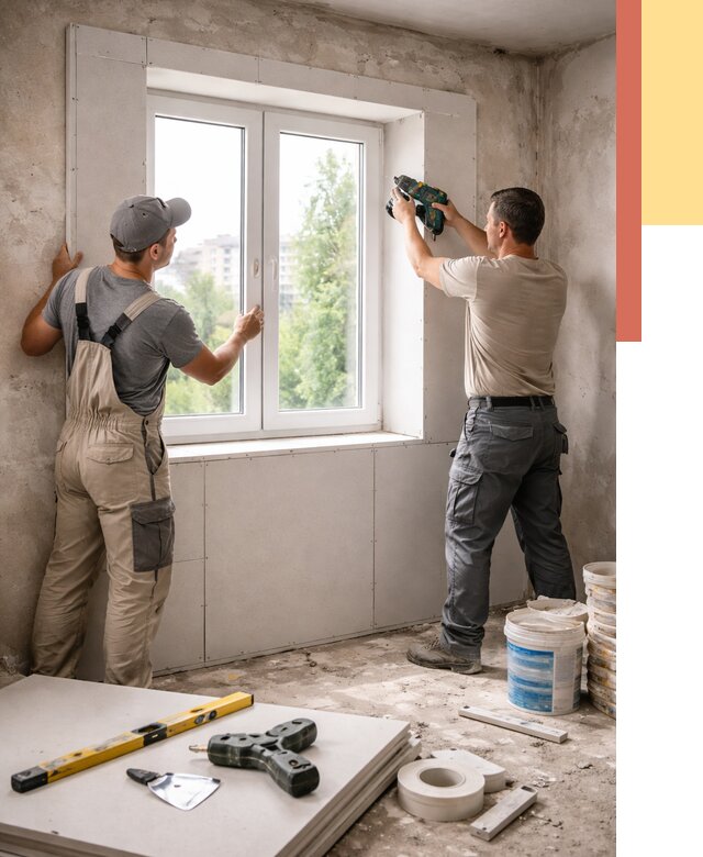 Монтаж откосов из гипсокартона в Елизово от 4558 руб. под ключ | ОТДЕЛОЧНИК-Лзв