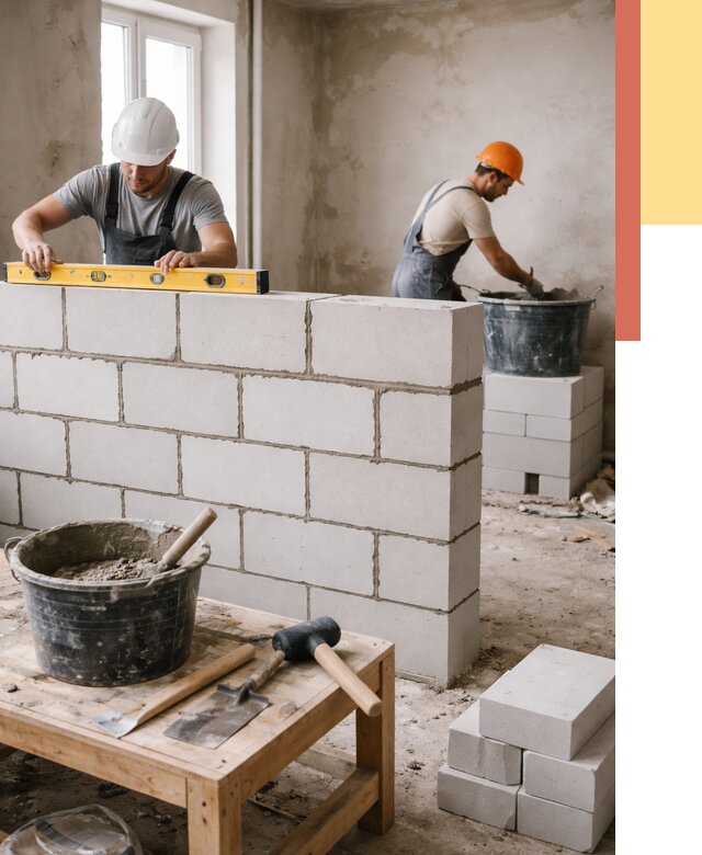 Кладка перегородок из газобетона в Елизово от 3241 руб. под ключ | ОТДЕЛОЧНИК-Лзв