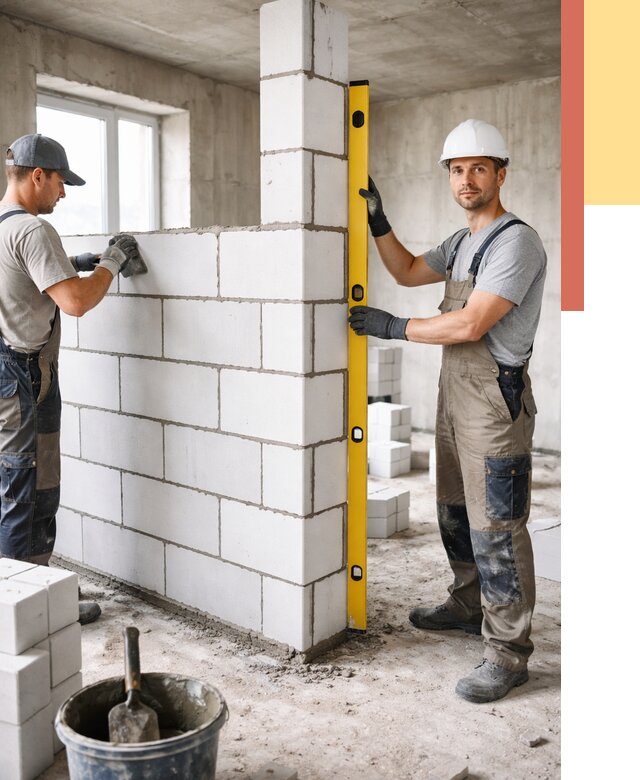 Кладка перегородок из пеноблока в Елизово от 1823 руб. под ключ | ОТДЕЛОЧНИК-Лзв