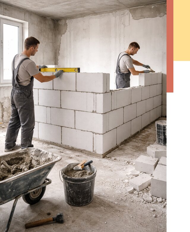 Кладка перегородок из ПГП в Елизово от 2532 руб./м2 — монтаж и возведение под ключ | ОТДЕЛОЧНИК-Лзв