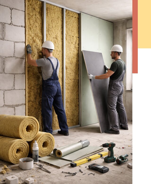 Шумоизоляция перегородок из блоков в Елизово от 1874 руб./м² — быстро и недорого | ОТДЕЛОЧНИК-Лзв