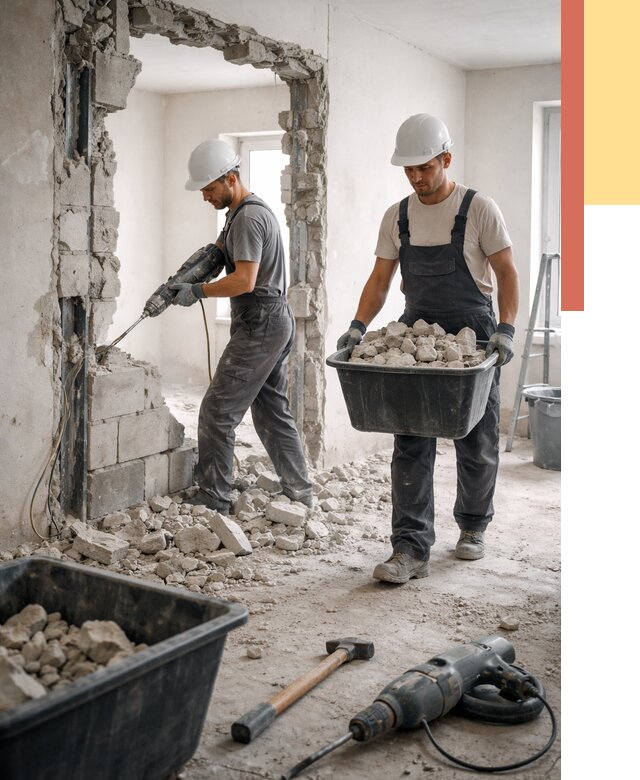 Демонтаж блоковых перегородок в Елизово от 3798 руб. — быстро и недорого | ОТДЕЛОЧНИК-Лзв