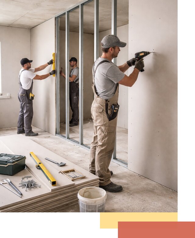 Однослойная перегородка из гипсокартона в Елизово под ключ, монтаж и отделка