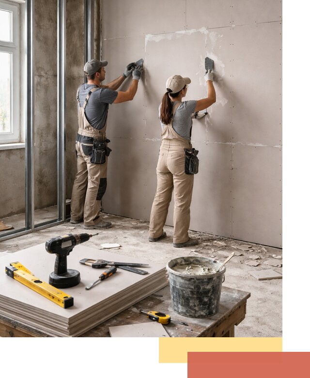 Монтаж двухслойной перегородки из гипсокартона в Елизово