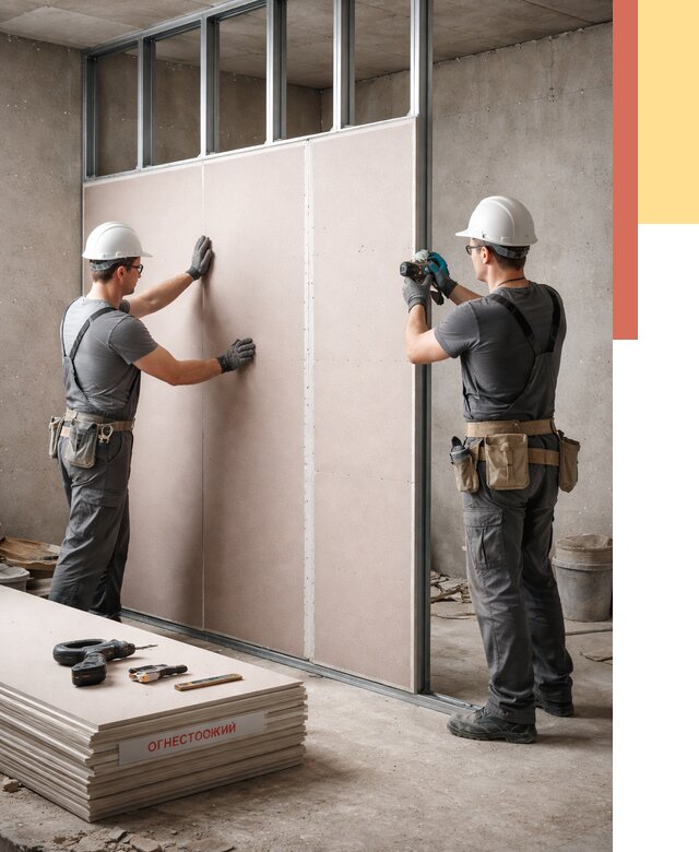 Перегородка из огнестойкого гипсокартона в Елизово от 1874 руб. под ключ | ОТДЕЛОЧНИК-Лзв