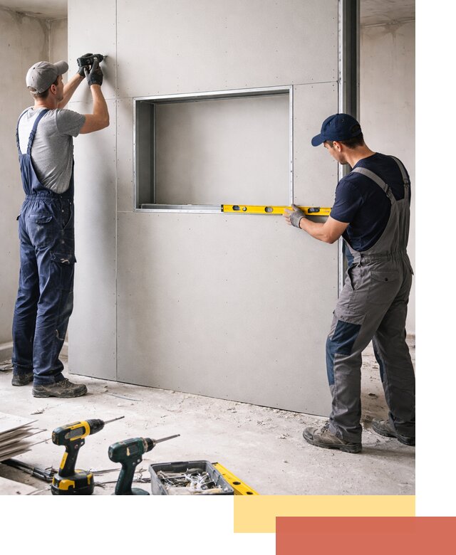 Перегородка из гипсокартона с нишей под декор в Елизово