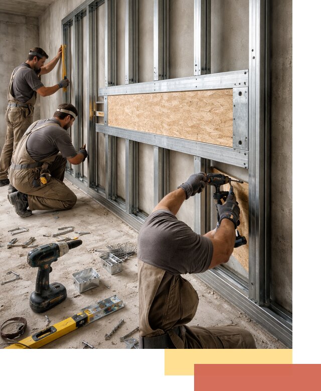 Усиленная перегородка для крепления тяжёлых конструкций в Елизово