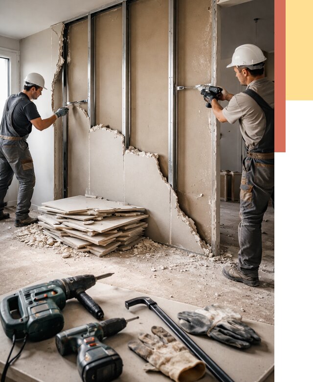 Демонтаж перегородки из гипсокартона в Елизово от 1215 руб. быстро и недорого | ОТДЕЛОЧНИК-Лзв