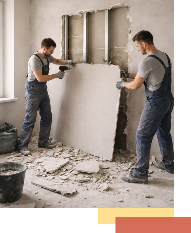 Демонтаж перегородки из гипсокартона в Елизово быстрый и аккуратный