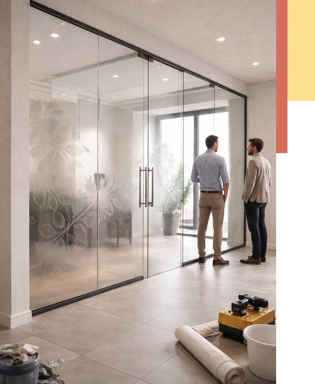 Стеклянные перегородки с рисунком в Елизово от 12660 руб. монтаж и нанесение | ОТДЕЛОЧНИК-Лзв