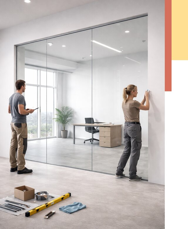 Перегородки из закаленного стекла в Елизово от 9622 руб. под ключ | ОТДЕЛОЧНИК-Лзв