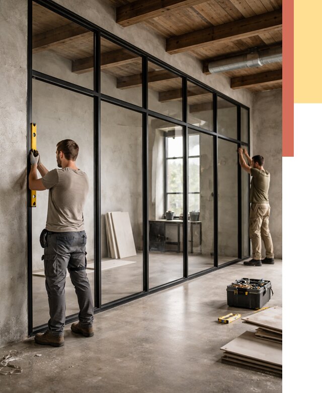 Стеклянные перегородки лофт в Елизово от 10634 руб. под ключ | ОТДЕЛОЧНИК-Лзв