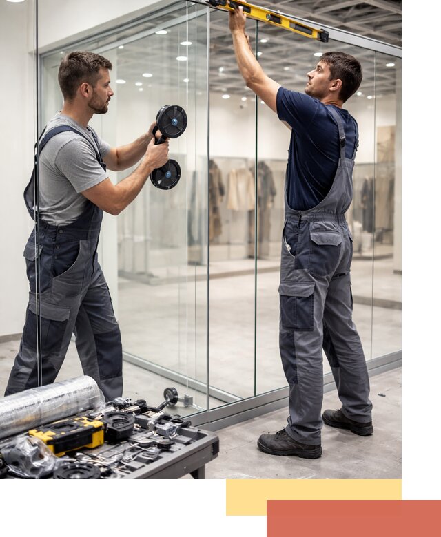 Стеклянные перегородки для магазинов в Елизово — монтаж и установка