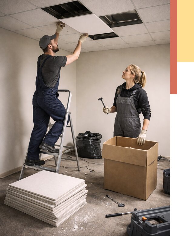 Демонтаж потолочной плитки в Елизово от 4558 руб. быстро и недорого | ОТДЕЛОЧНИК-Лзв