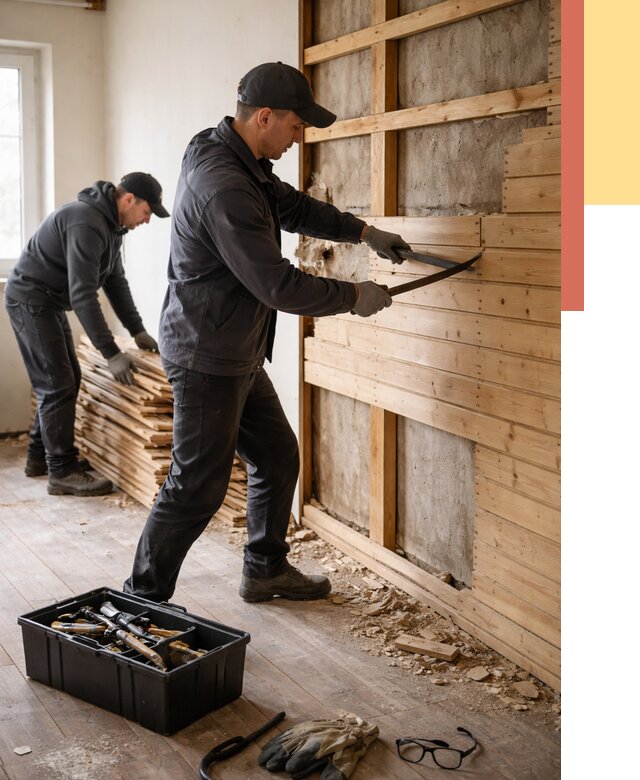 Демонтаж вагонки в Елизово от 3849 руб/м2 — быстро и недорого | ОТДЕЛОЧНИК-Лзв