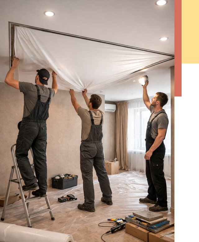 Монтаж ПВХ натяжного потолка в Елизово от 3545 руб. под ключ | ОТДЕЛОЧНИК-Лзв