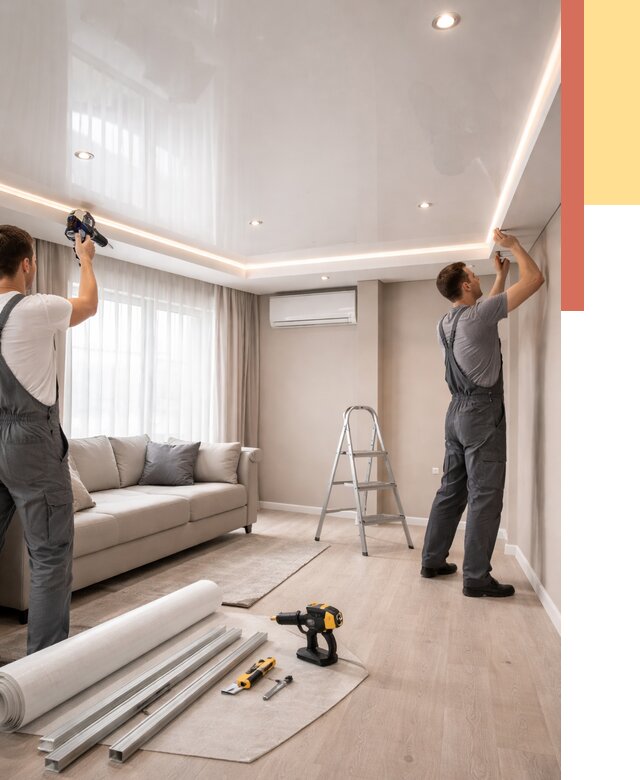 Монтаж глянцевого натяжного потолка в Елизово от 760 руб. под ключ | ОТДЕЛОЧНИК-Лзв