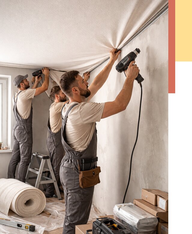 Монтаж фактурного натяжного потолка в Елизово от 760 руб. — ОТДЕЛОЧНИК-Лзв