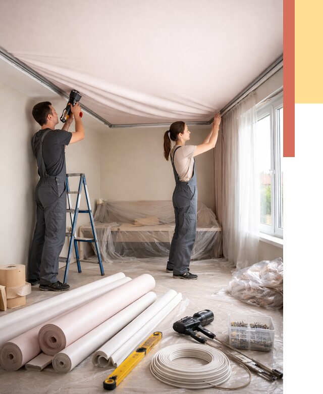 Монтаж цветного натяжного потолка в Елизово от 4254 руб/м² — быстро и недорого | ОТДЕЛОЧНИК-Лзв