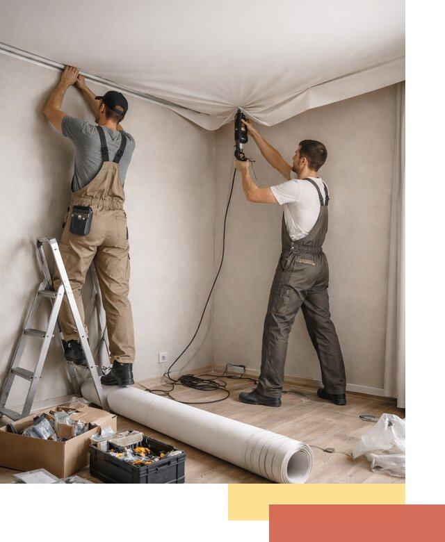 Монтаж цветного натяжного потолка в Елизово за один день