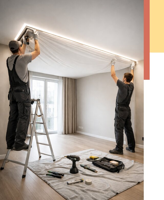 Монтаж парящего натяжного потолка в Елизово от 4558 руб. быстро и недорого | ОТДЕЛОЧНИК-Лзв