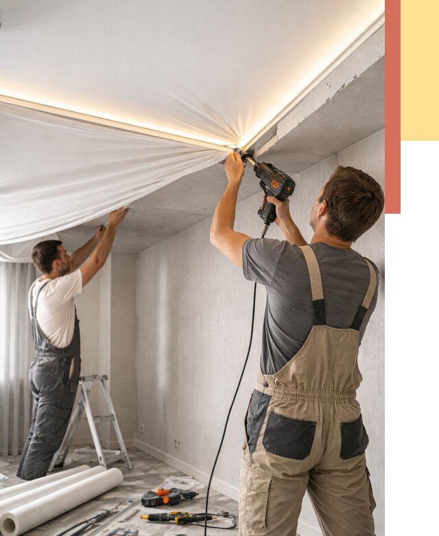 Монтаж натяжного потолка с подсветкой в Елизово от 962 руб. | ОТДЕЛОЧНИК-Лзв