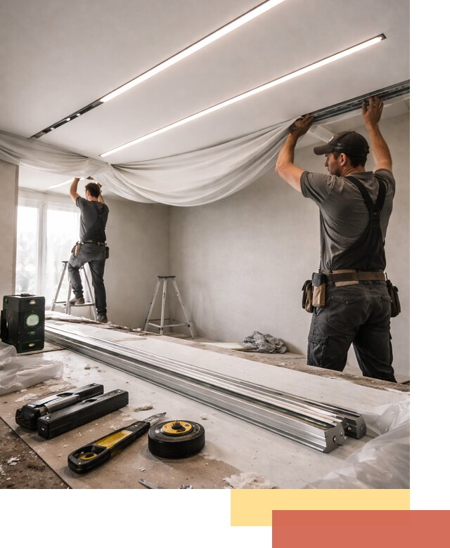 Монтаж натяжных потолков со световыми линиями в Елизово