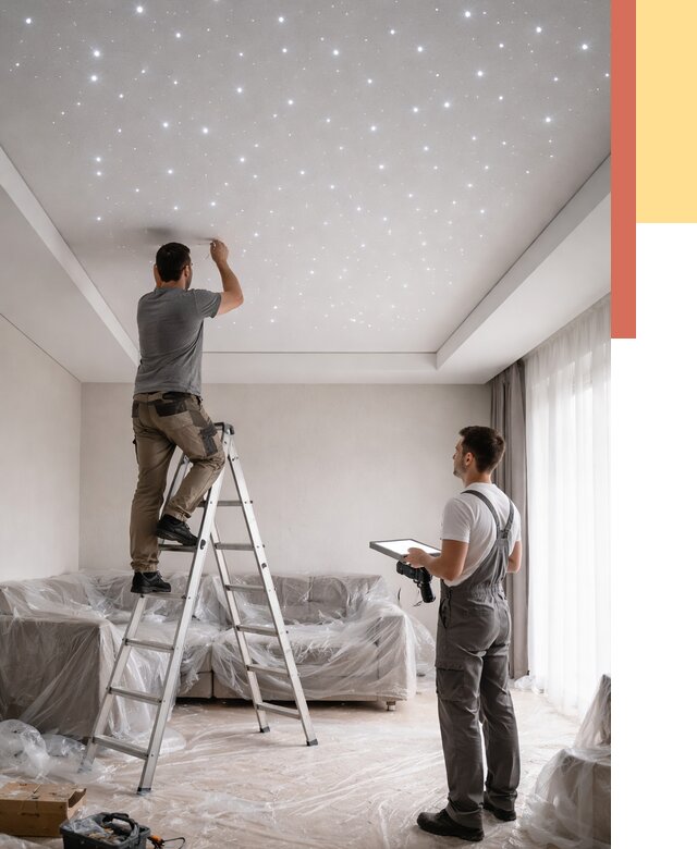 Монтаж натяжного потолка «звездное небо» в Елизово от 6583 руб. | ОТДЕЛОЧНИК-Лзв