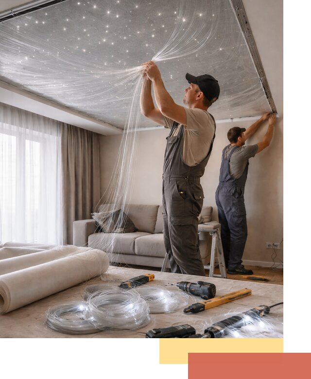 Монтаж натяжного потолка «Звездное небо» в Елизово