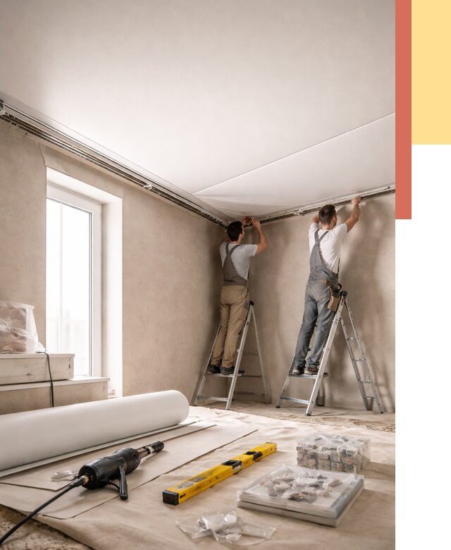 Монтаж натяжного потолка в спальне в Елизово от 3849 руб. под ключ | ОТДЕЛОЧНИК-Лзв