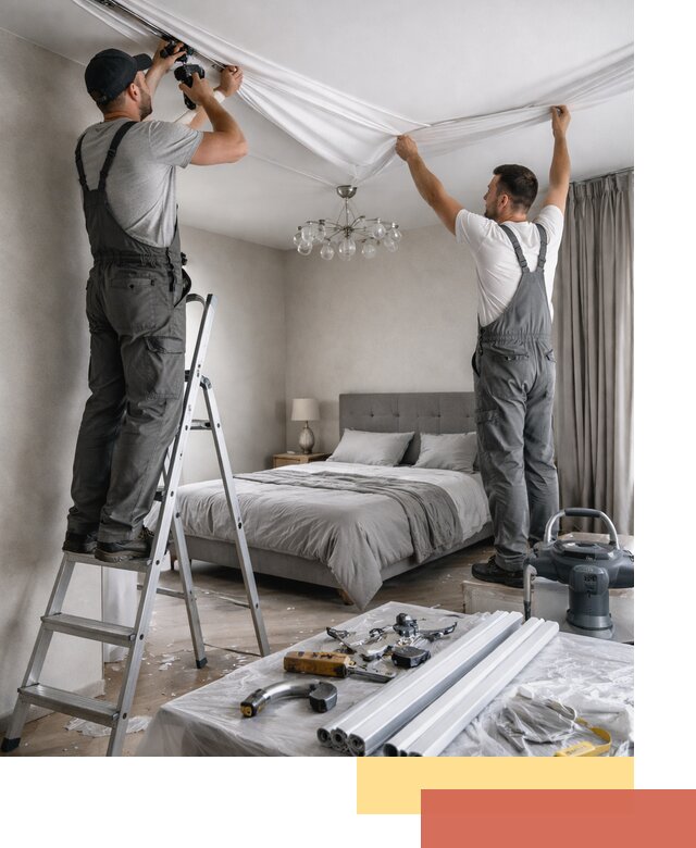 Монтаж натяжного потолка в спальне в Елизово