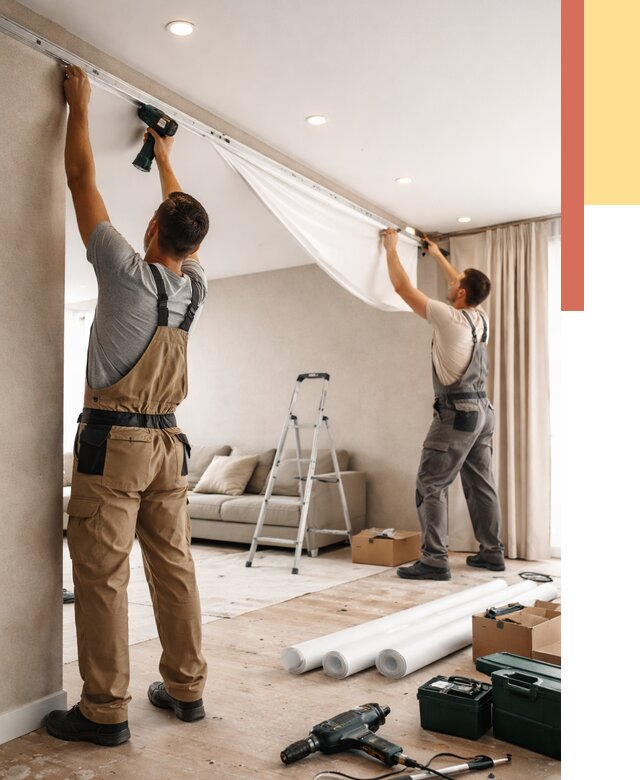 Монтаж натяжного потолка в гостиной в Елизово от 557 руб. | ОТДЕЛОЧНИК-Лзв