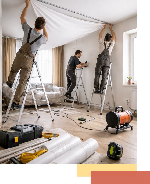 Монтаж натяжного потолка в гостиной в Елизово