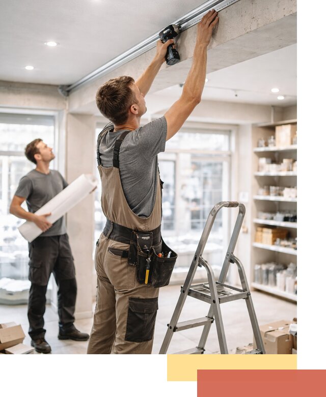 Монтаж натяжных потолков в магазине в Елизово