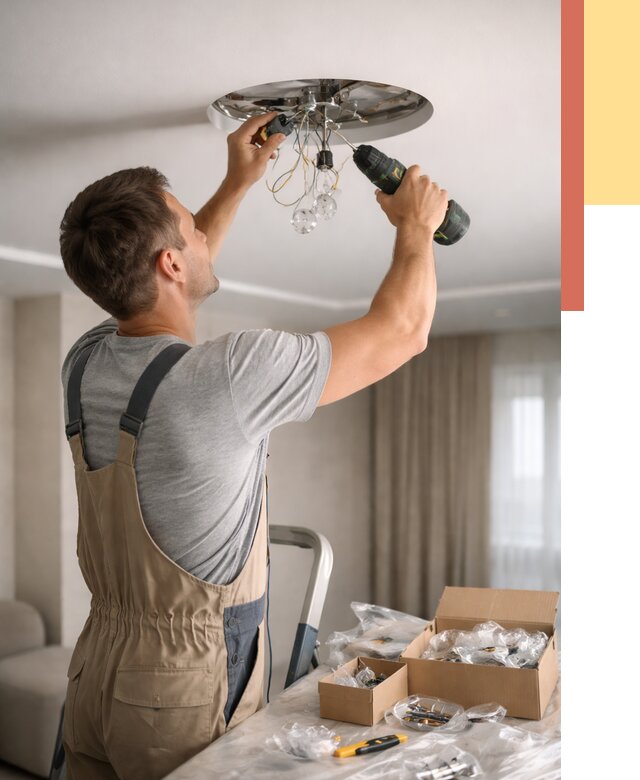 Установка люстры в натяжной потолок в Елизово от 1215 руб. | Быстро и недорого — ОТДЕЛОЧНИК-Лзв