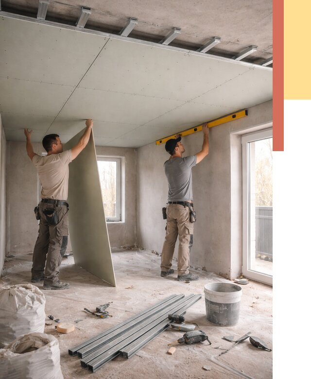 Одноуровневый потолок из гипсокартона в Елизово от 760 руб. — монтаж под ключ | ОТДЕЛОЧНИК-Лзв