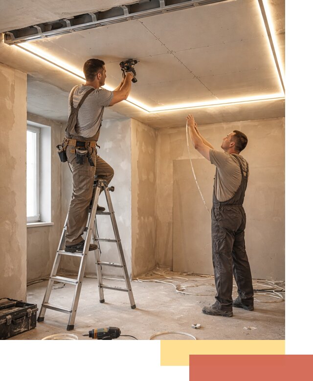 Потолок из гипсокартона с подсветкой в Елизово