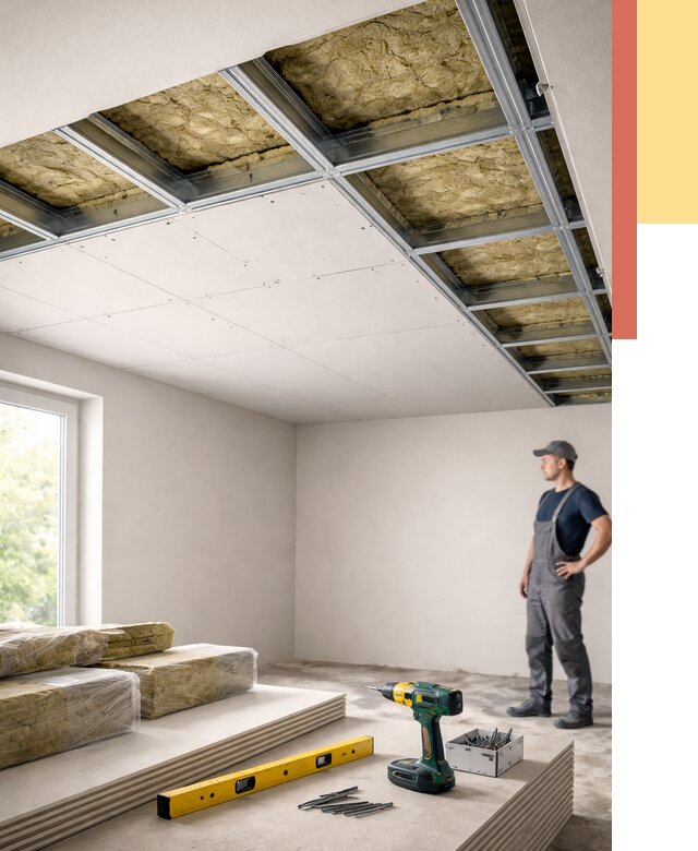 Звукоизоляция потолка ГКЛ в Елизово от 962 руб. — монтаж под ключ | ОТДЕЛОЧНИК-Лзв