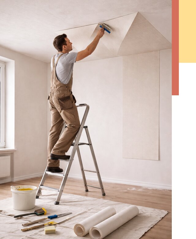 Поклейка обоев на потолок в Елизово от 4558 руб. быстро и недорого | ОТДЕЛОЧНИК-Лзв